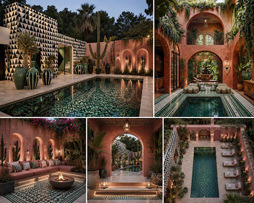 Alternate pool garden concept board with a jade and terracotta courtyard pool