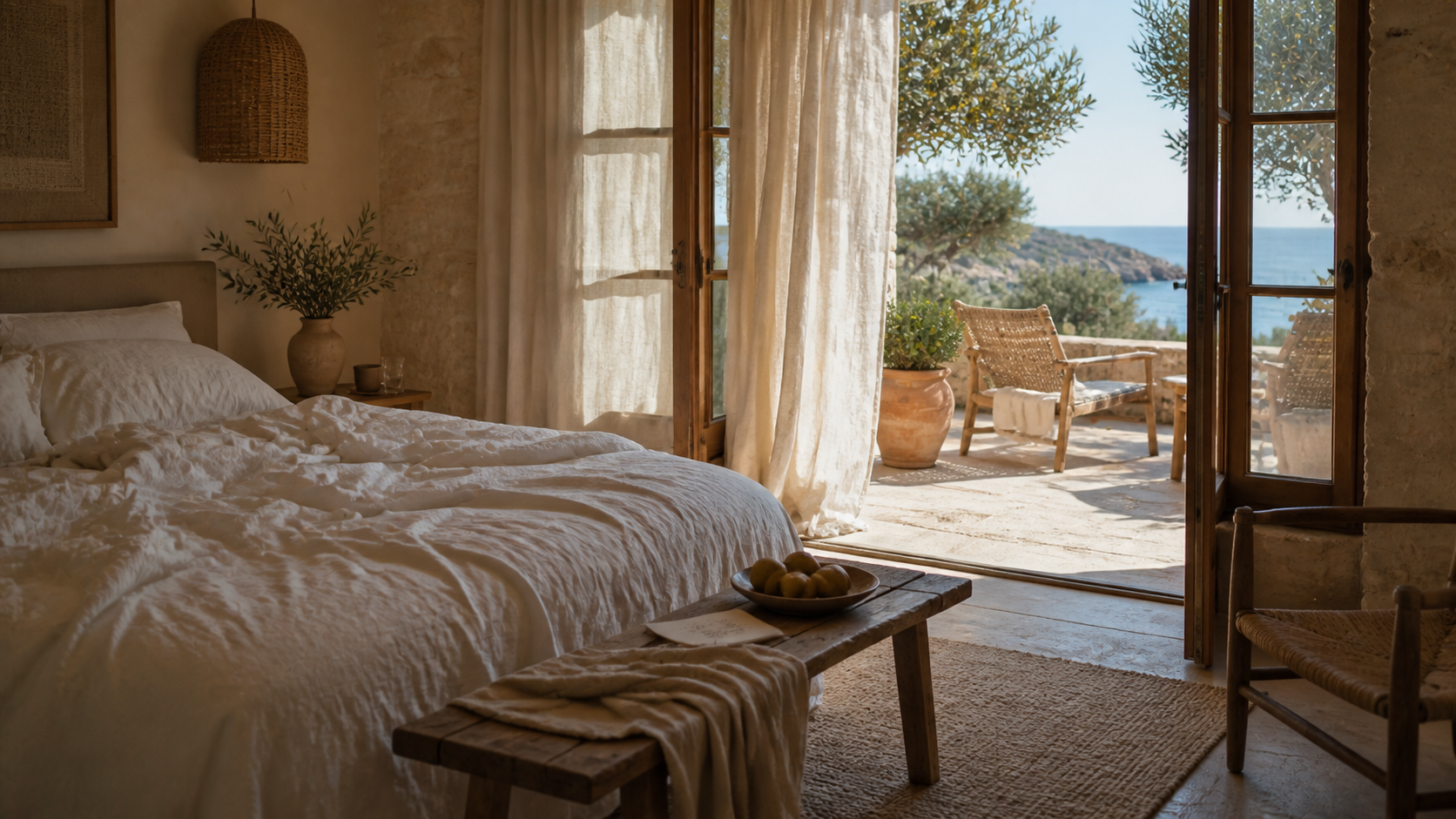 A warm, tactile guest room
